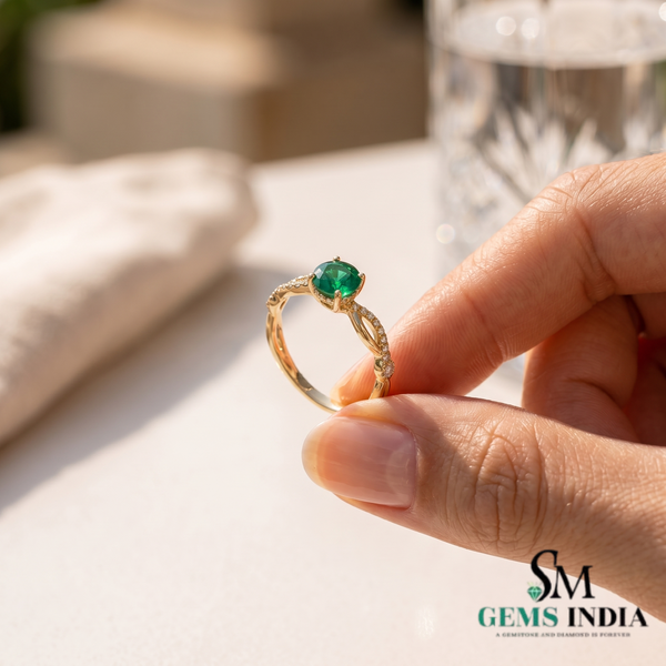 Vintage Inspired Round Emerald Diamond Ring - Promise Ring For Her