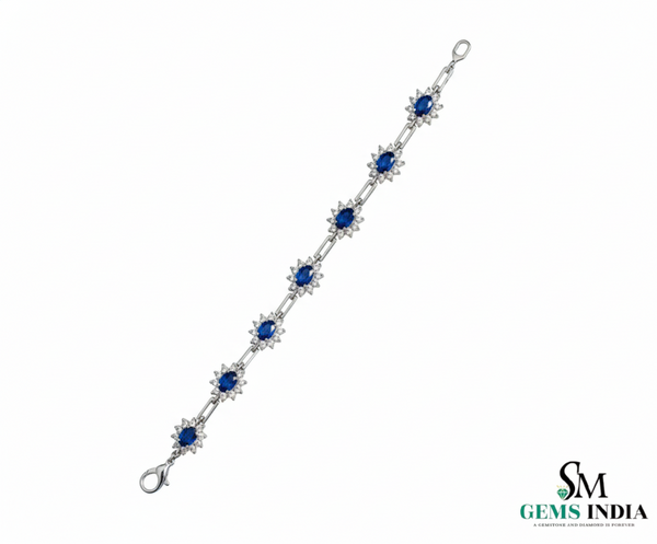 September Birthstone Blue Sapphire & Diamond Floral Bracelet – Elegant Fine Jewelry