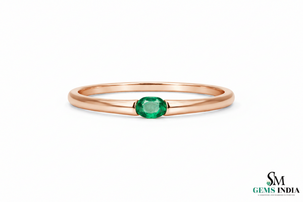 Minimalist Oval Emerald Solitaire Ring - Emerald Engagement Ring