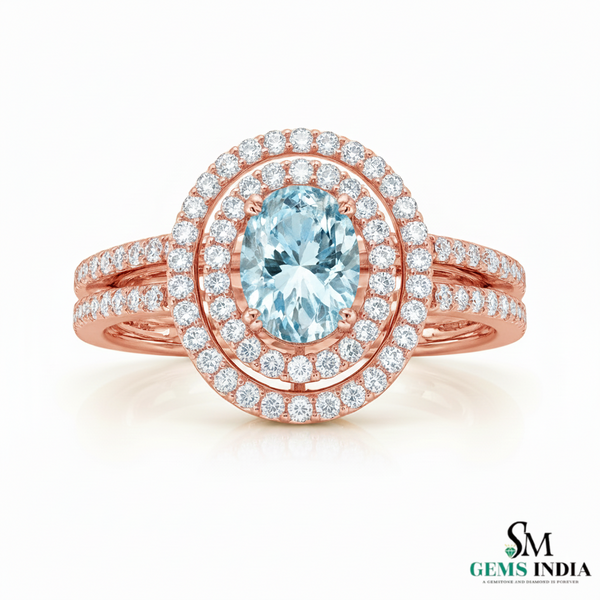 Oval Cut Aquamarine Diamond Ring with Split Shank - Promise Ring