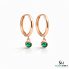 Emerald Drop Hoop Earrings in Gold – Round Emerald Dangle Huggie Earrings