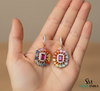 Pear shaped Rainbow Multi-Sapphire Drop Earrings with Pink Tourmaline