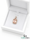 Emerald Cut Morganite Halo Pendant with Diamond Bail – Elegant Bridal Necklace