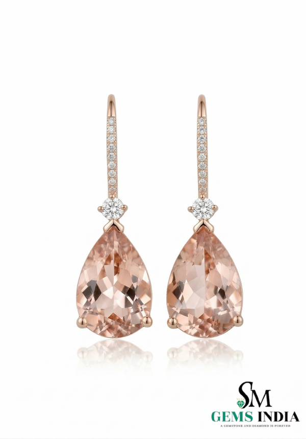 Classic Pear Cut Morganite Dangle Earrings with Diamond Accent