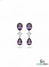 Elegant Oval and Pear Amethyst Drop Earrings with Baguette Diamond Accents