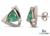 Trillion Cut Triangle shape Natural Emerald Stud Earrings in 14k gold Bold Geometric Earrings