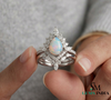 Vintage Teardrop Opal Oval Engagement Ring Double Band Statement Ring