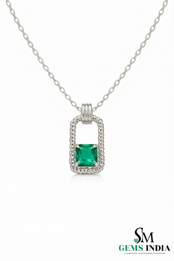Octagon Emerald Green Gemstone Pendant For Woman - Gift for Her