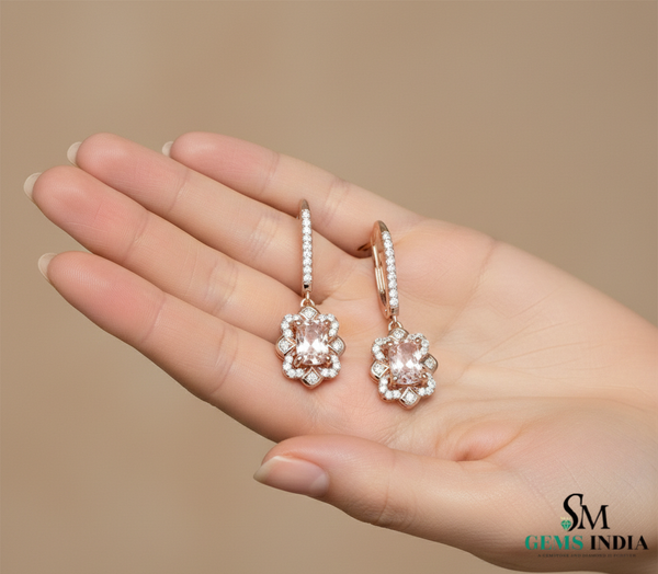 Floral Morganite Diamond Drop Earrings - Luxury Gemstone Earrings