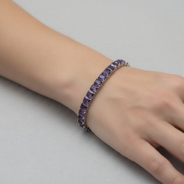Radiant Emerald-Cut Amethyst Tennis Bracelet for Women