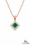 Natural Green Princess Emerald Drop Pendant with Diamond Accents