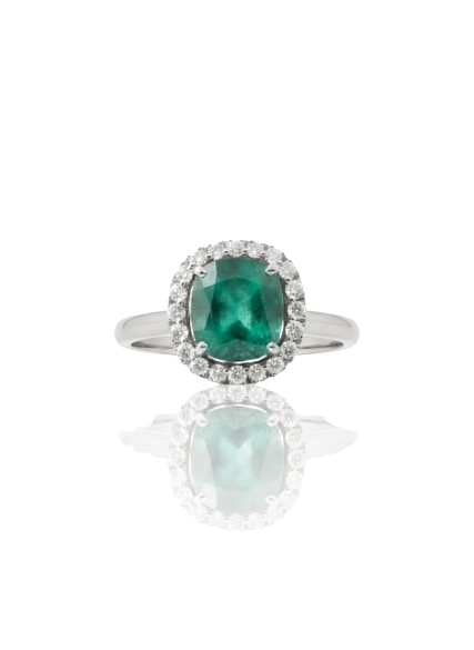 Cushion Cut Natural Emerald 2 carat Engagement Ring in 14K Gold Minimalist Fine Jewelry