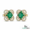 Designer Emerald cut Emerald and Round Emerald& Diamond Statement Stud Earrings