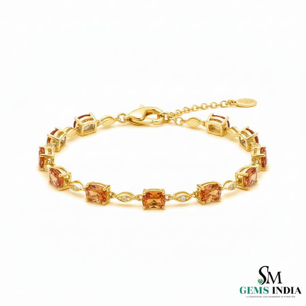 Luxury Cushion Citrine and Diamond Chain Bracelet - Gold Bracelet for Women