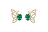 Oval Natural Emerald Butterfly Stud Earrings in Gold Sparkling Diamond Accent Wings