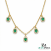 Elegant Oval Emerald Station Necklace with Diamond Halo - Gift for her