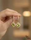 Cushion Cut Natural Peridot Diamond Dangle Earrings - Bridal gemstone earrings