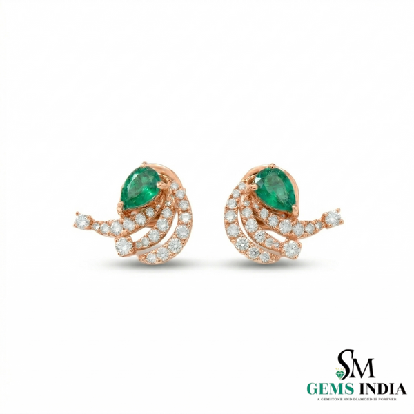 Pear Shape Emerald Earrings with Diamond Swirl – Fine Gold Jewelry
