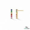 Multi Sapphire Vertical Bar Stud Earrings - Minimalist gemstone studs