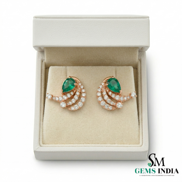 Pear Shape Emerald Earrings with Diamond Swirl – Fine Gold Jewelry