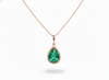 5.90 carat Teardrop natural Emerald Pendant with Diamond Halo Fine Gold Jewelry