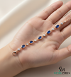 Oval cut Blue Sapphire & Diamond Tennis Bracelet – Anniversary Gift for Her