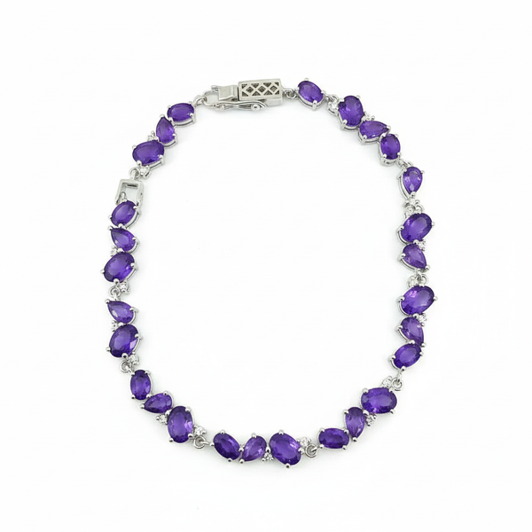 Oval and pear Handcrafted Amethyst Tennis Bracelet - february birthstone bracelet