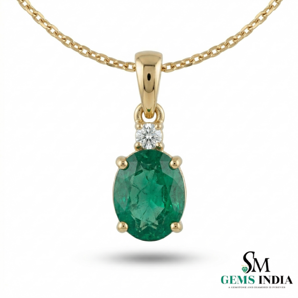 Minimalist Oval Emerald Pendant with Diamond Detail - Green gemstone Jewelry