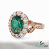 2.50 carat Oval Cut Emerald and Diamond Halo Ring in 14K Gold Vintage Engagement Ring