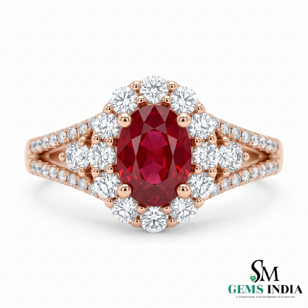 Oval Shape Ruby And Diamond Engagement Ring - 14k Solid Gold July Birthstone Anniversary Wedding Ring