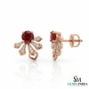 Dainty Round Ruby Flower Earrings Diamond Accent Gold Stud Earrings