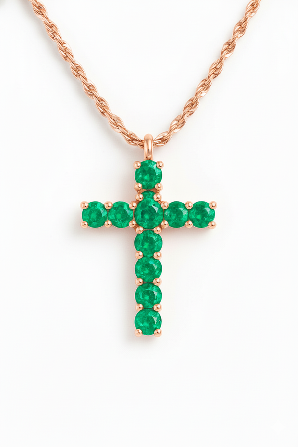 2.10 carat Elegant Round Natural Emerald Cross Pendant Faith Jewelry Gift