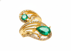 2.10 carat Pear & Round Natural Emerald Spiral Ring in Gold with Diamond Accents