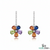 Rainbow Flower Drop Earrings Pear cut Multicolor Gemstone Dangle in 18k gold