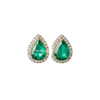 Natural Emerald Teardrop Halo Stud Earrings in 14k gold Fine Gold Jewelry