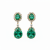 Natural Emerald Diamond Dangle Earrings: 18K Gold Pear Oval Green Gemstone Jewelry