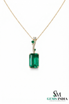 Elegant Emerald Birthstone Pendant for Women-Baguettes Green Emerald & Diamond Pendant