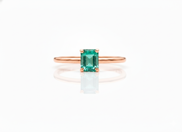 14k Solid Gold Emerald Ring: Octagon Solitaire Design - May Birthstone Ring