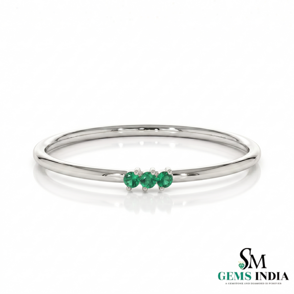 Elegant Three Emerald Ring - Dainty Minimal Silver Stacking Ring