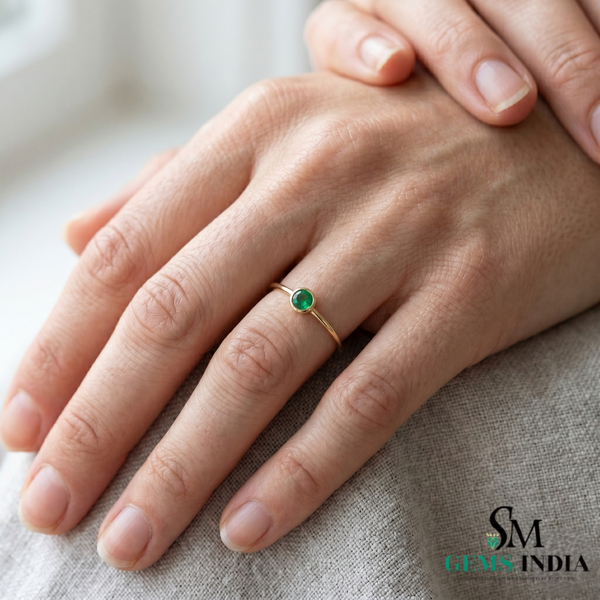 Tiny Emerald Ring Minimalist Green Stone Stacking Band for Women