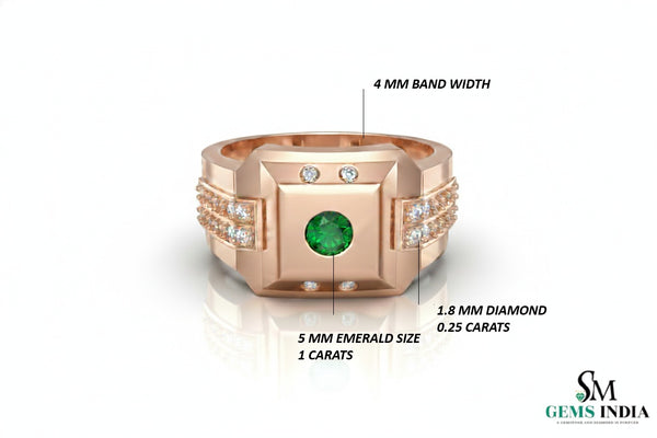Natural Emerald ring for men's in 18k solid Gold Zambian Emerald ring