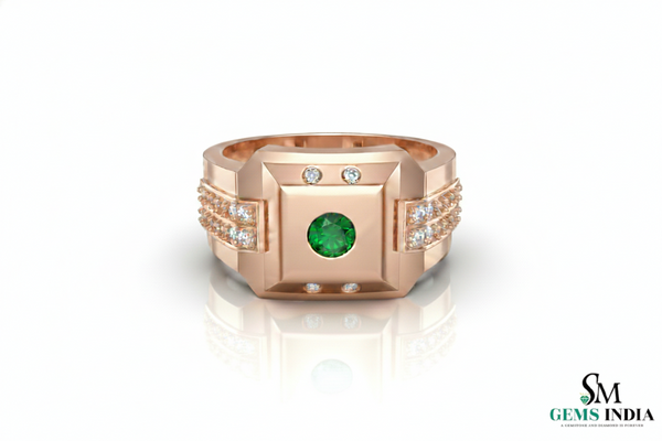 Natural Emerald ring for men's in 18k solid Gold Zambian Emerald ring