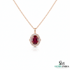 Vintage Style Oval Cut Natural Ruby and Diamond Halo Pendant in 18k Gold