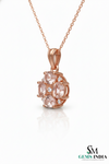 Oval cut Pink Morganite &; Diamond Gold Cluster Pendant for Women