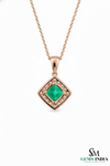 Natural Green Princess Emerald Drop Pendant with Diamond Accents