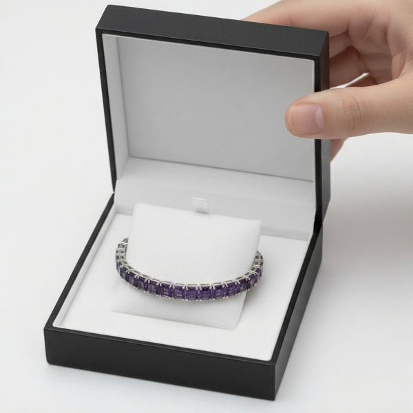 Radiant Emerald-Cut Amethyst Tennis Bracelet for Women