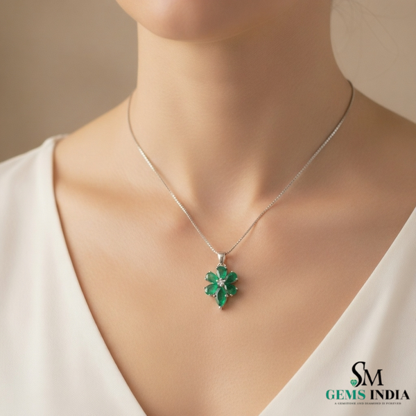 Pear and Marquise Natural Emerald Flower Pendant May Birthstone Jewelry