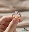 Emerald Cut Morganite Diamond Promise Ring in 18K Gold - Gift For Her