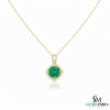 Round Emerald and Diamond Halo Pendant in 18K Gold May Birthstone Jewelry