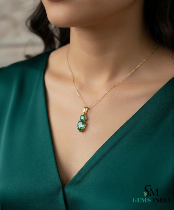 Two-Stone Natural Emerald Drop Pendant Round Pear Cut Design